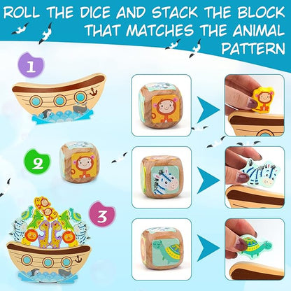 Board Games for Kids & Adults, Noah's Ark Wooden Balance Stacking Toys, Team Building Blocks STEM Toy, Fine Motor Stacking Balance Game, Baptism Easter Birthday Gift for Boys Girls