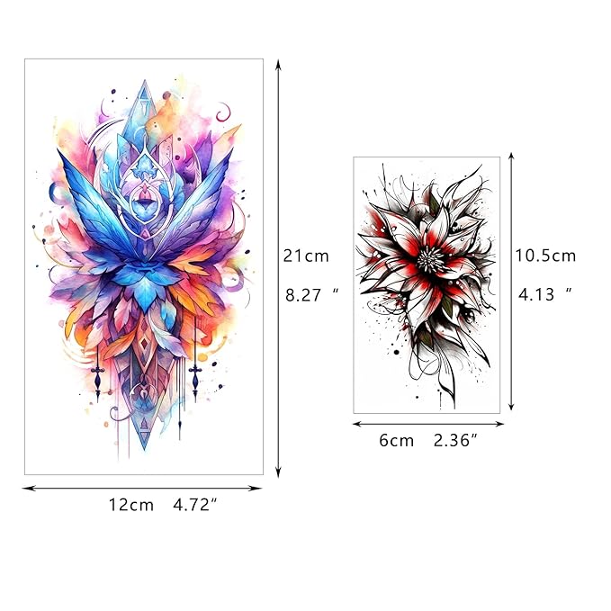 52 Realistic Temporary Tattoos for Women Adults - Long Lasting Waterproof Fake Flower Tattoo Stickers, 3D Roses Birds Wolf Floral Arm Neck Body Art for Gifts(Kids Safe)