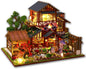 Yuzhen DIY Miniature Dollhouse with Furniture and LED Lights, Japanese Style Wooden Mini-Restaurant Includes Dustcover and Music Movement, Exquisite Home Decor