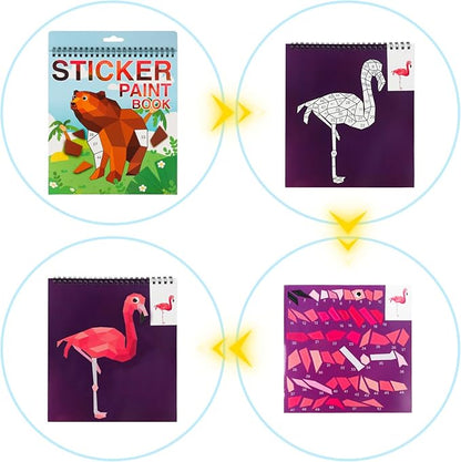 Animal Crafts for Kids Ages 4-8 Sticker Paint Books Sticker Book for Kids Ages 4-8 Boys and Girls Birthday Gifts Party Favor, Travel Activity Book Set for Learning