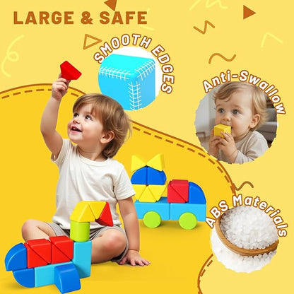 Magnetic Blocks for Kids 4-8, 24PCS Large Magnet Stacking Blocks with Multiple 3D Shapes, Montessori & Sensory Learning Toys, Magnetic Building Toys for Boys & Girls Ages 4+