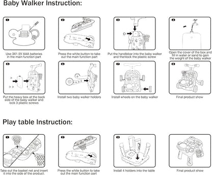 QDRAGON 3 in 1 Baby Walker and Activity Center for Girl, Learning to Walk, Sit to Stand, Early Educational Push Toys with Music Panel for Infant Toddler 12+ Months Pink