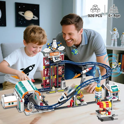 Space Roller Coaster Building Sets - Rollercoaster Building Toy with Rocket, Lift Platform, Satellitesr, Carriage, Food Cart, 926PCS Space Adventure Park for Adults Teens Kids Boys Ages 8-12