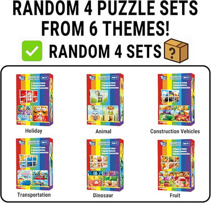 Magnetic Cubes for for Kids, 4 Packs Total 24 PCS & 24 Patterns, Pack of 4 Random Themed Puzzles Bundle, Preschool Educational Brain Teaser Toys for Toddlers