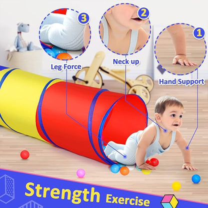 PigPigPen Pop Up Play Tunnel Tent for Toddlers Babies or Dogs, Indoor & Outdoor Toys for Kids Backyard Playset. (Red,Yellow,Blue)