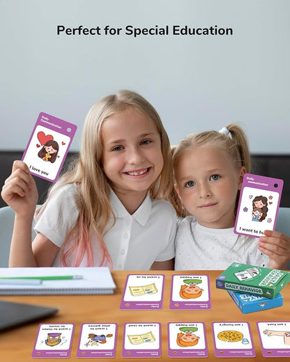 CHEFAN 110 PCS Autism Communication Cards for Speech Delay, Special Needs Visual Aid Language Learning Cue Cards Special Ed Feelings Emotions Flash Cards for Autism Communication