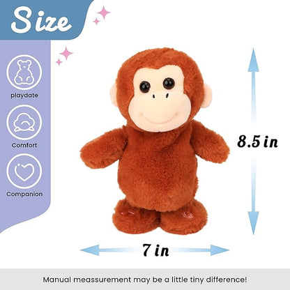 Hopearl Talking Singing Monkey Repeats What You Say Walking Electric Interactive Animated Toy Speaking Plush Buddy Gifts for Toddlers, Brown, 8.5''