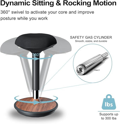 Wobble Stool - Adjustable Height Standing Desk Chair | Sit Stand Stool with 360-Degree Non-Slip Swivel Base|for Home,Office and Classroom(Walnut)