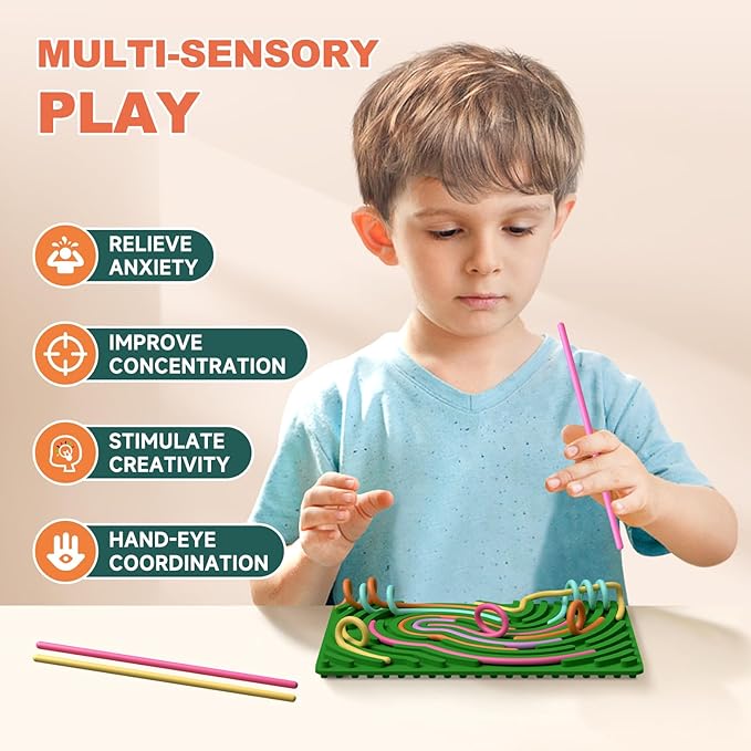 Sensory Fidget Toys for Kids,Silicone Sensory Activity Board for Stress,Soft Worry Toys for Calm Down Corner Supplies,Play Therapy ,Portable Travel Bag & 15 Strings,Simple Dimple Fidget Toys