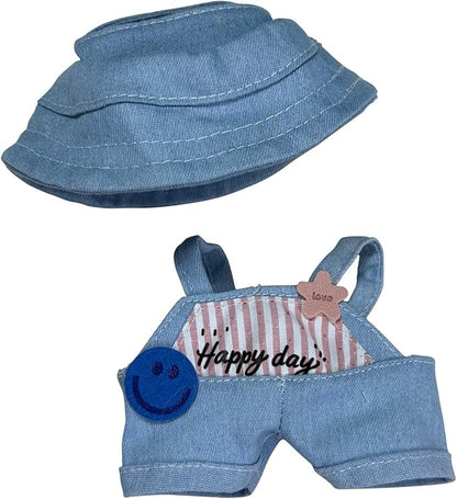17cm Doll Clothes Set(No Doll), Hat & Overalls Set for 17cm Labubu Suit, Cute Cloth for Dress up Unique Style Dolls Outfit Stylish Clothes for Labubu (Denim)