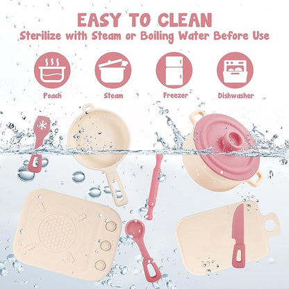 TYRY.HU Play Kitchen Accessories, 11Pcs BPA Free Silicone Pretend Play Food Sets, Play Kitchen Set,Play Kitchen Cooking Utensils Pots & Pans, Pretend Role Play Cooking Toys Gifts for Toddlers 1-3,Pink