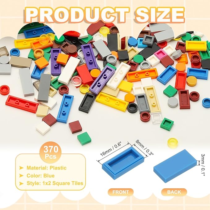 PATIKIL 370 Pcs Flat Blocks Bulk, 1x2 Square Blue Classic Tiles Smooth Surface Mini Building Blocks Accessories Compatible Bricks Kits for Building Floor Walls Mosaic Pixel Arts