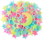 140 pcs Colorful Glow in The Dark Moon and Stars Wall Stickers Yellow Pink Blue Glowing Star Decor DIY 3D Hollow Luminous Stars Wall Decals for Kids Boys Baby Bedroom Ceiling Wall Decoration