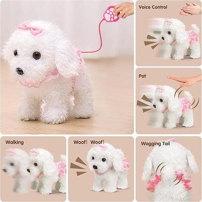 OR OR TU Walking Barking Toy Dog with Remote Control Leash, Plush Puppy Electronic Interactive Toys for Kids, Shake Tail,Pretend Dress Up Realistic Stuffed Animal Dog Age 3 4 5 6+ Years Old Best Gift