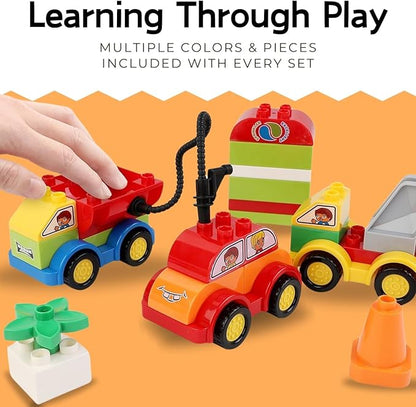 Liberty Imports 70 Pcs Toddlers Car Big Building Blocks Set, 12Pcs Different Vehicles, Kids Build Your Own Toy Cars, Compatible with Major Brands