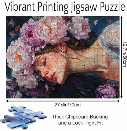 Flower Head Women Jigsaw Puzzle,Girl Puzzles for Adults 1000 Pieces，27 x 20 Inches Puzzles for Families, HD Quality Lady Photo Puzzle Gift, Perfect for Party Game Gifts