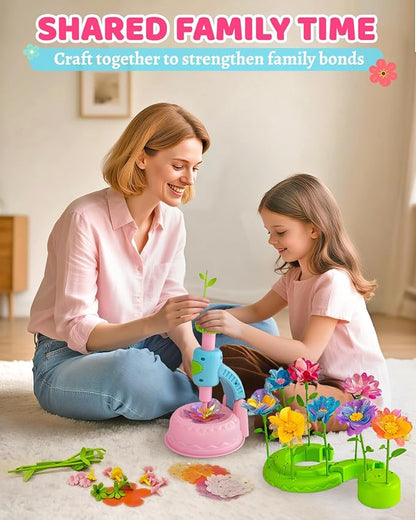 DIY Art Flower Toys Include Extra Accessories Set, Arts and Crafts Activity Kit for Kids, Flower Garden Building Toys for Girls, Birthday Gifts for 3 4 5 6 7 8 9 10 11 12 Year Old Girls (Pink)