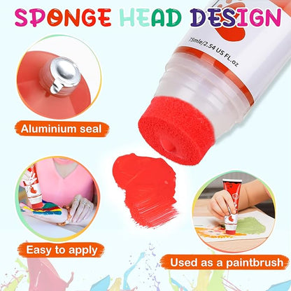 Washable Finger Paint for Toddlers, 8 Colors Large Capacity (2.54fl Oz) with Sponge Tip, Non-Toxic Baby Safe Paint for Hand and Feet, Art Supplies, Preschool Learning Gifts, Ages 1-3 4 5 6+