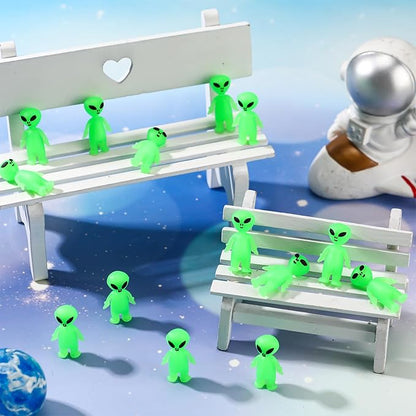 200 Pcs Mini Alien Figures Glow in The Dark Small Little Tiny Aliens Figurine to Hide and Seek for Space Party Favors Prank Rubber Toys Bulk Gifts for Halloween Party Goodie Bag Fillers