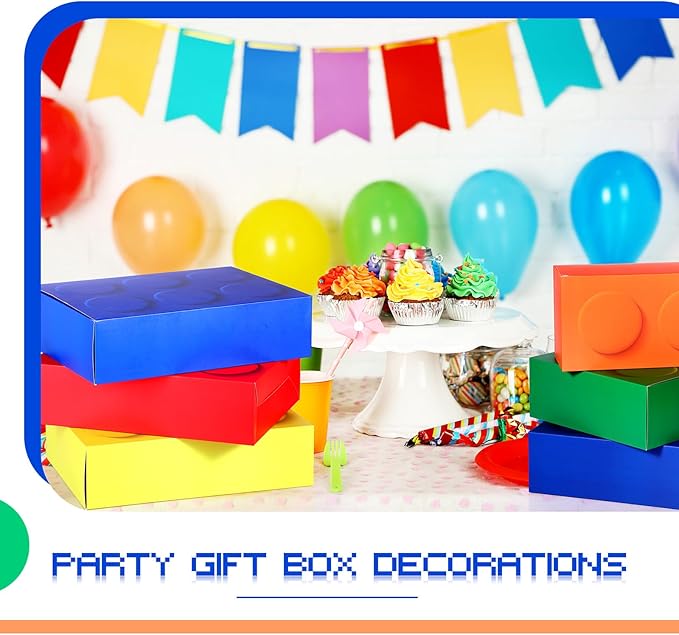 Zhanmai 7 Pcs Paper Building Blocks Boxes in 4 Size Mystery Party Stacking Props Brick Treat Gift Case for Birthday Game Favors Decorations Boys Girls
