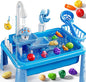 Water Table Play Sink Toy for Kids 2 3 4 5 6 Years Old - Outdoor Kitchen with Running Water, Fishing Games, Toddler Water Play Table for Kids Ages 3-8, Beach Outdoor Toys, Summer Gifts(Blue)