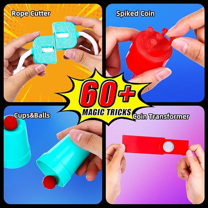 Magic Tricks Kit, 17 in 1 Magic Tricks for Kids Age 6 + with Step-by-Step Video Instructions for Each Trick from Professional, Christmas Halloween Birthday Gifts for Kids