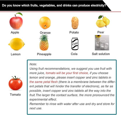 EUDAX Fruit Battery Science Experiment Kit with Electronic Clock and RGB LED for DIY Home Teaching Equipment, School Science Project, Education Subject