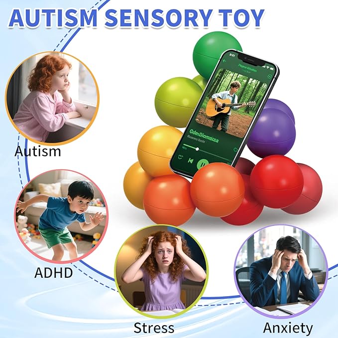 Autism Sensory Toys for Autistic Children, 3 Pack Fidget Toys for Kids Adults, Autistic ADHD Rainbow Ball Stress Toy, Stocking Stuffers Airplane Car Travel Essentials Calm Down Toddler Activities Toy