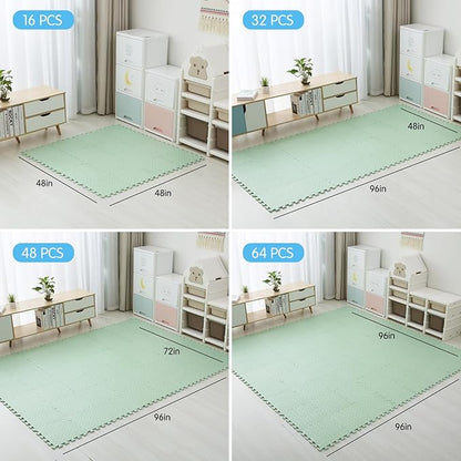Coolcandy EVA Foam Play Mat, 16 Tiles Colorful Baby Play Mat, Square Kids Playmat with Solid Colored, 0.4" Thickened Interlocking Foam Floor Tiles, Puzzle Play Mat For Baby Lying, Playing (Bean Green)