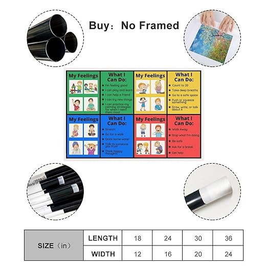 XIANF Self-Regulation, Zones of Self Regulation Calming Corner Poster EIdentifying Emotions, Autism ADHD Coping Strategies Canvas Poster for Classroom School Therapy Room Unframe:20x30inch(50x75cm)