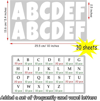 Bemeol 360 Pcs 30 Sheets Bulletin Board Letters 2.5 Inches Alphabet Stickers Self Adhesive Stick on Letters for Poster Board Classroom School Home Decor(White)