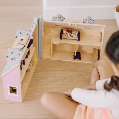 Melissa & Doug Fold and Go Wooden Dollhouse with 2 Dolls and Wooden Furniture,Multi,One Size