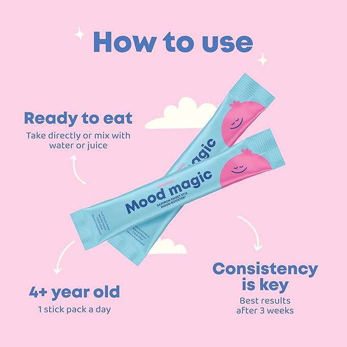 JoySpring Pixie Sticks with Saffron & GABA for Kids | Mood Balance Supplements for Kids | Sugar-Free Powder Candy or Water Flavor Powder (25 Servings)