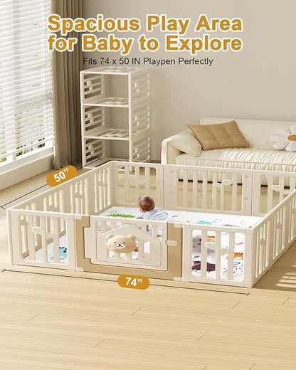 Premium Foam Baby Play Mat 74" x 50" – Removable & Machine Washable Cover, Extra Thick Padding Playpen Mat, Non-Slip Crawling Mat, Easy to Clean for Infants, Toddlers & Babies