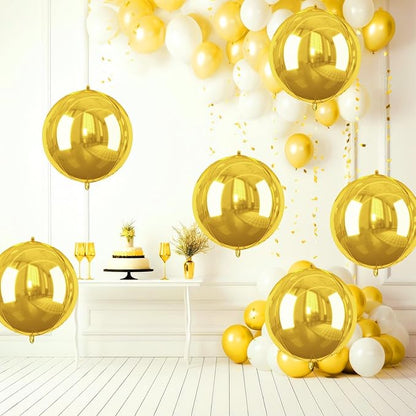 Gold Giant 4D Foil Balloons, Saxuxu 6Pcs Large Metallic Gold Round Balloons, 22 Inch Big Round Foil Balloon for Gold Birthday Party Baby Shower Wedding Decorations
