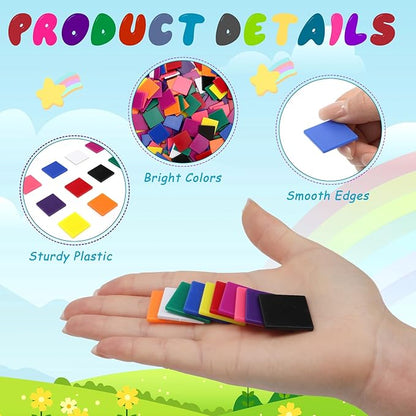 Coopay 500 Pcs Plastic Square Color Tiles, Bingo Chips, Poker Chips, Color Sorting, Math Counters, Game Tokens, Counting Manipulatives for Kids Elementary School Classroom Learning Development Toys