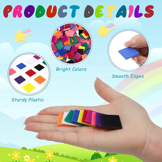 Coopay 200 Pcs Plastic Square Color Tiles, Bingo Chips, Poker Chips, Color Sorting, Math Counters, Game Tokens, Counting Manipulatives for Kids Elementary School Classroom Learning Development Toys