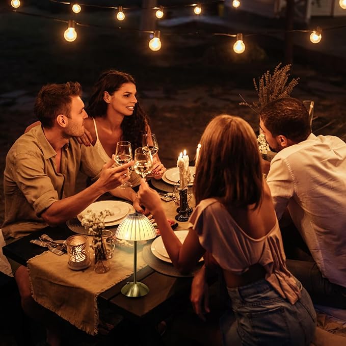 Portable Battery Operated LED Table Lamp with Touch Sensor, Gold Cordless Brass Rechargeable Lamp, Bedside/Night Light/Restaurant Table/Outdoor/Coffee/Bar (Mushroom Lamp)