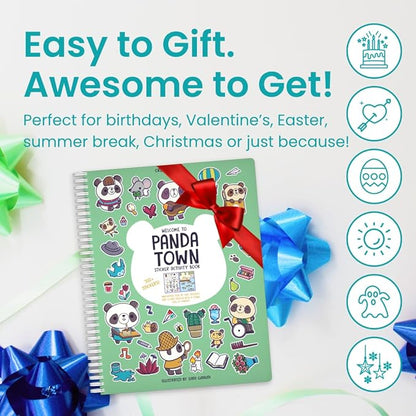 Cupkin Panda Sticker Book Activity for Kids, Toddler Airplane Travel Essentials, 300+ Stickers for Kids + 8 Scenes + Coloring Book Pages, Panda Bear Lover Gift, Children's Crafts Ages 2-8
