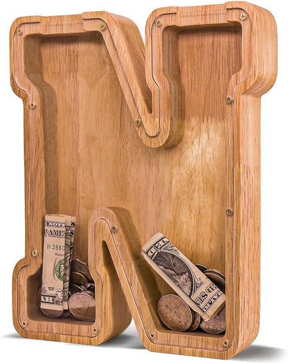 Wooden Letter Piggy Bank for Kids Larger Letter Piggy Bank for Boys and Girls Personalized Piggy Bank Initial Coin Bank Wood Kids Money Bank for Birthday and Festival
