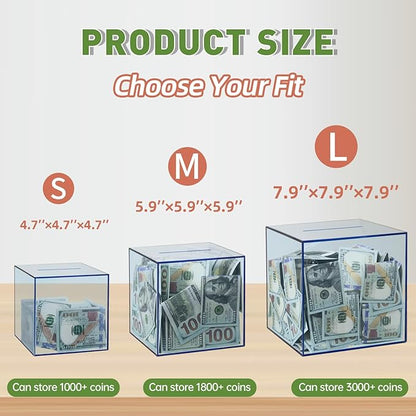 Clear Piggy Bank for Adults/Kids, Acrylic Unopenable Money Box for Cash Coin Saving, Must Break to Open, Money Saving Jar for Adults Boys Girls, Size 4.72''