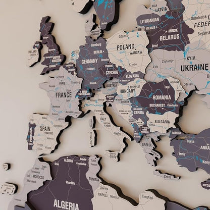 Colorfull Worlds 3D Wooden World Map Wall Art - Premium Multicolored World Travel Art for Wall Decor | Perfect for Home, Office & Kitchen - Ideal Housewarming Gift & Travel Tracker (Large, Nimbus)