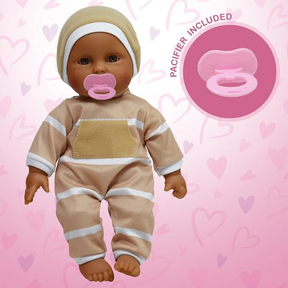 The New York Doll Collection 11 inch Soft Body Baby Doll in Gift Box - 11" Doll Toy for Kids, Boys, Girls and Toddlers - Baby Doll Pacifier Accessory Included (Beige Hispanic)