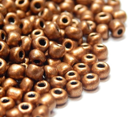 Perlin Glass Seed Beads 4mm 6/0 Round Mini Small Pony Spacer Beads 1100pcs for Jewelry Making Earrings Bracelets Pendants Waist DIY Handmade Metallic Color Kit (Matte Brown)
