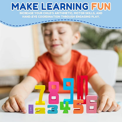 10Pcs Wooden Number Building Blocks, Montessori Number Blocks Math Learning Digital Building Blocks Digital Educational Counting Learning Toys for Parent-Child Interaction Skills Stocking Stuffers