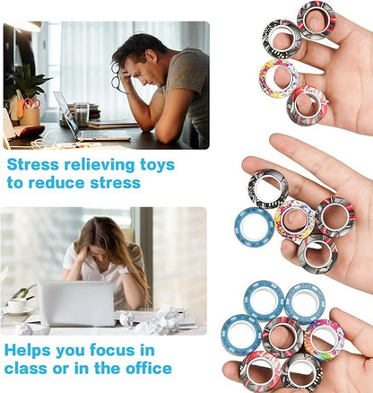 36Pcs Magnetic Rings Fidget Toys Spinner Set Halloween Party Favors,Finger Magnet Rings Endless Hours of Fun ADHD Stress Relief Fidget Spinner for Relieve Anxiety Birthday for Adults Teens Kids
