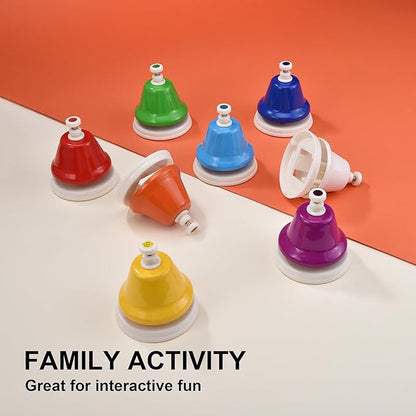 HILAZA Desk Bells for Kids, 8 Note Diatonic Hand Bells, Rainbow Music Handbells Table Bell Musical Percussion Instrument