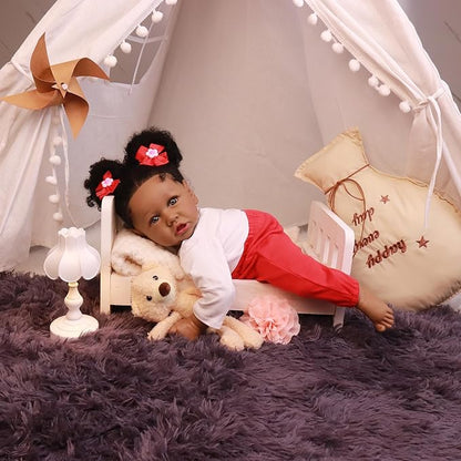 HOOMAI Lifelike Reborn Baby Dolls with Soft Body African American Realistic Girl Doll 22.8 Inch Best Birthday Gift Set