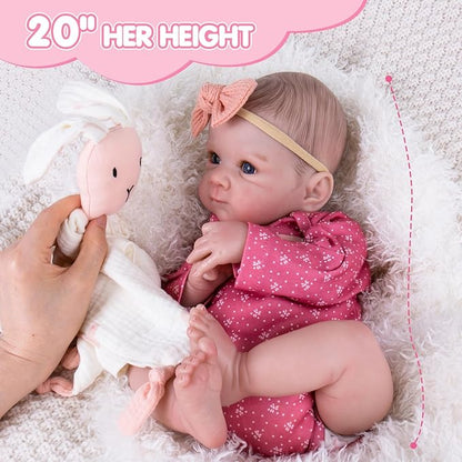 Aori Reborn Baby Dolls Girl - 20 Inch Realistic Newborn Lifelike Baby Doll with Hand-Painted Features & Weighted Cloth Body - Cuddle Companion Doll, Gift for Seniors, Collectors & Kids 3+