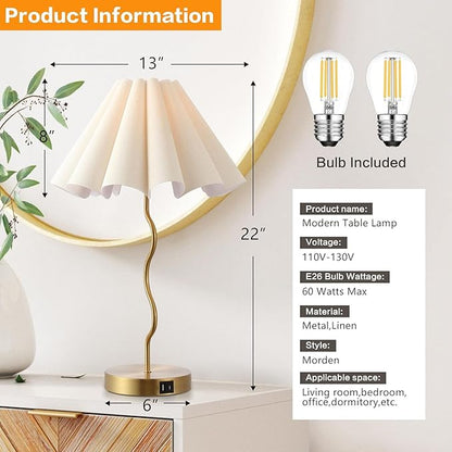 Table Lamps for Bedroom Modern Single Table Lamp for Night Stands Beside Lamps Living Room End Table Lamp (Gold)
